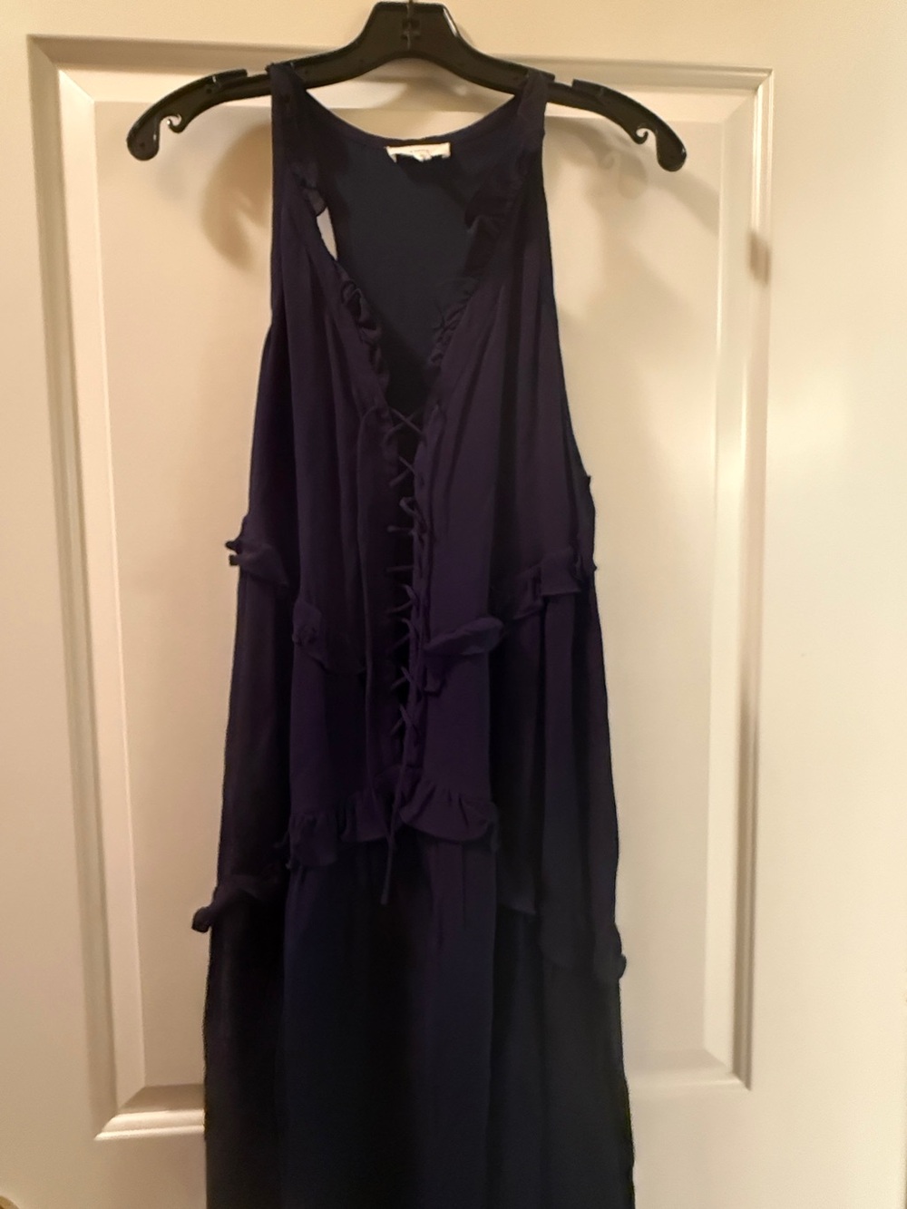 Sleeveless Midi Dress in Deep Navy with Lace-Up Front